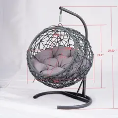 DOMETOUR Cat Swing Bed with Stand & Cushion, Rattan Wicker Appearance, Indoor Hanging Swinging Cat Bed for Cats, Small Dogs, and Small Animals Gray