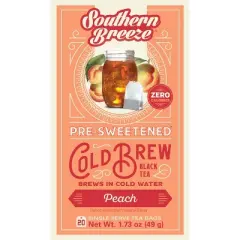 Southern Breeze Cold Brew Sweet Tea Peach Iced Tea with 20 Individually Wrapped Tea Bags, Pack of 4