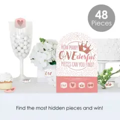 Big Dot of Happiness 1st Birthday Little Miss Onederful - Girl First Birthday Party Scavenger Hunt - 1 Stand and 48 Game Pieces - Hide and Find Game