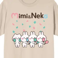 MiMi & Neko Cheering Characters Women's Natural Crew Neck Short Sleeve T-shirt