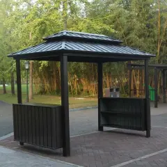 6x10FT Hardtop Grill Gazebo,Double Galvanized Steel Roof BBQ Canopy with Storage Cabinets And Ceiling Hooks-Maison Boucle