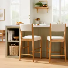 2pk Yalecrest Upholstered Seat and Back with Wood Frame Counter Height Barstools Cream/Natural - Threshold&trade; designed with Studio McGee