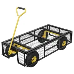 900 lbs Steel Garden Cart, Yard Utility Wagon with 10" Pneumatic Tires & Adjustable Handles, Yard Cart Utility Wheelbarrow for Backyard Farm