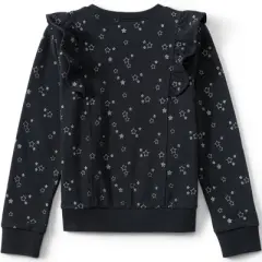Lands' End Kids Long Sleeve Cozy Ruffle Sweatshirt Top - Large - Black Stars Print