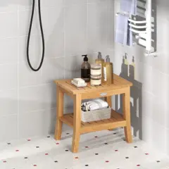 Tangkula 20" Non-slip Shower Bench w/ Storage Shelf Curved Top & Adjustable Foot Pads