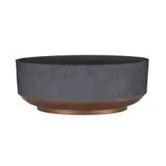The HC Companies 8 Inch Round Capri Bowl Decorative Indoor Flower Succulent Planter Pot with Drain Plug Hole, Faux Concrete with Copper Base (5 Pack)