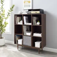49.5" Liam 9 Cube Record Storage Bookcase with Speaker Walnut - Crosley
