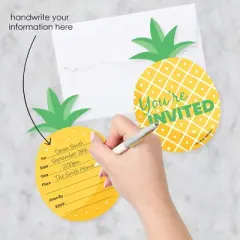 Big Dot of Happiness Tropical Pineapple - Shaped Fill-in Invitations - Summer Party Invitation Cards with Envelopes - Set of 12