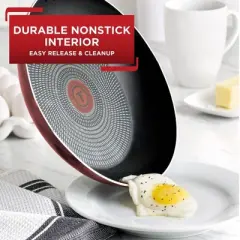 T-fal 18pc Initiatives Nonstick Cookware Set Red: Tempered Glass Lids, Stay-Cool Handles, Dishwasher & Oven Safe