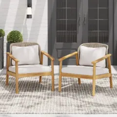Christopher Knight Home Adcock Patio Woven Rope Acacia Wood Club Chair with Cushion (Set of 2), Brown