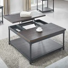 Prescott Lift Top Square Cocktail Table Dark Brown - Steve Silver Co.: Rustic Style, Metal Frame, Wood Veneer Top