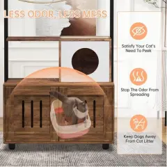 60'' Hidden Litter Box Furniture with Metal Frame Wood Cat Tower Cabinet with Litter Box Enclosure