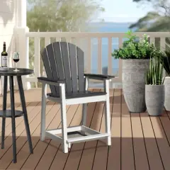Syemin Patio Accent Chairs, Outdoor Tall Adirondack Chair with High Back, Widened Arms for Backyard, Garden, Yard, Gray, 27.95"*24"*45"