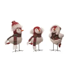 Transpac Plush Standing Bird Set of 3 Christmas Home Decorations Polyester Decorative Objects for Holiday Cheer
