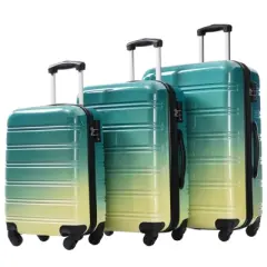 FONTOI 20"&24"&28" Luggage Sets 3 Pieces, Expandable Luggages with Spinner Wheels, Gradient Color Travel luggage Sets, Green&Yellow, 11.6"*28.5"*17.9"
