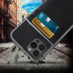 Vena LEGACY For Apple iPhone 12/12 Pro Case Magsafe, RFID Anti-Theft Card Holder Case Slim Profile Card Slot Cover with Kickstand, Black