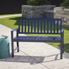 Christopher Knight Home Loja 48" Outdoor Acacia Wood Slatted Bench, Navy Blue