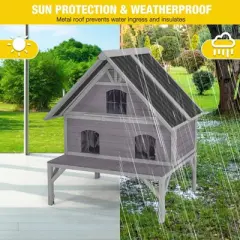 Aivituvin Wooden Outdoor Cat House | Metal Roof-AIR7034