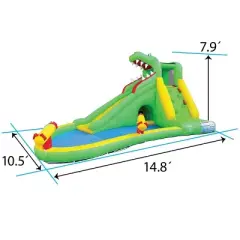Pogo Bounce House Backyard Kids Home Water Park Inflatable Water Slide Gator with Splash Pool