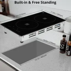 1800W Electric Induction Cooktop 11.6" Built-In Ceramic Glass Stovetop 2 Burners