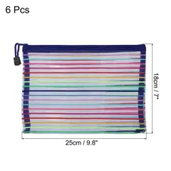 Unique Bargains Mesh Document Pencil Home Office Storage Zipper Pouches 6 Pcs