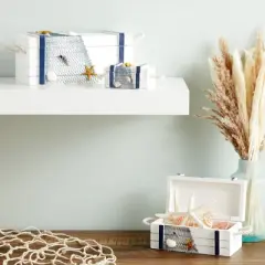 Juvale 3-Pack Wooden Jewelry Boxes Set with Handles, Nautical and Beach Decor (3 Sizes)