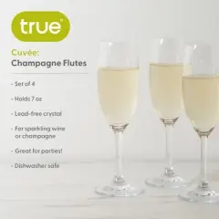 True Cuv&eacute;e Champagne Flutes, Lead-Free Crystal Sparkling Wine Glasses, Stemmed Wine Glass Set, Set of 4, 7 Ounces, Clear Finish