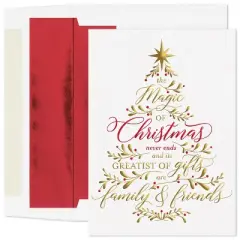 Masterpiece Studios Premium 15-Count Boxed Embossed Christmas Cards with Foil-Lined Envelopes, 7.8" x 5.6", Believe in the Magic of Christmas (957500)