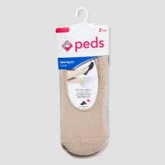 Peds Women's 2pk Cushioned Liner - Nude 5-10: No Show Socks, Hidden Gel Heel Grip, Stretch Fabric, Machine Washable