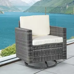 Outsunny Rattan Wicker Swivel Rocking Chair with Armrest, Soft Thick Cushions, Outdoor Club Chair with Steel Frame for Patio, Lawn, Garden, Yard