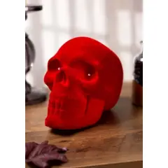 HalloweenCostumes.com One Size Fits Most Light Up Flocked Velvet Skull Decoration | Halloween Table Decor with LED Lights, Red