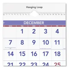 Deluxe Three-Month Reference Wall Calendar, Vertical Orientation, 12 x 27, White Sheets, 14-Month: Dec 2025 to Jan 2027