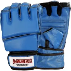 Amber Fight Gear Premium Leather Grappling Gloves &ndash; Enhanced Grip, Wrist Support, Breathable Comfort for MMA & Clinch Fighting, Blue, X-Large