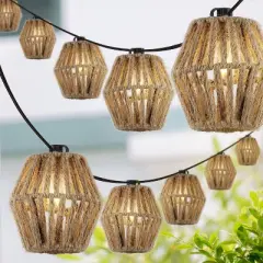 JONATHAN Y Samara 10' 10-Light Incandescent C7 Hemp Rope Shaded String Lights: UL Listed, Indoor/Outdoor Use