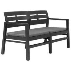 vidaXL 2-Seater Patio Bench with Weather-Resistant Plastic and Cushions, Lightweight and Easy to Assemble, Stylish Anthracite Finish