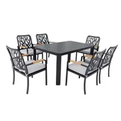 Christopher Knight Home Miles 7 Piece Modern Patio Upholstered&nbsp;Aluminum Dining Set with Sunbrella Cushions and 59&rdquo; Rectangular Table