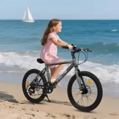 INFURNIC Bicycles 20 Inch Kids Road Bike 7-Speed Steel Frame Dual Disc Brakes for Boys and Girls, Black, 55.9"*21.2"*31.5"