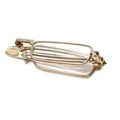 Original Patented Mini-Foldtm Folding Reading Glasses with Flip Top Hard Case, Gold w/ Tortoise Case +1.00