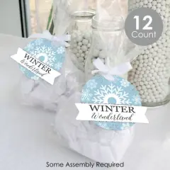 Big Dot of Happiness Winter Wonderland - Snowflake Holiday Party and Winter Wedding Clear Goodie Favor Bags - Treat Bags With Tags - Set of 12