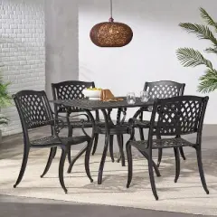 Christopher Knight Home Hallandale Outdoor Cast Aluminum 5 Piece Dining Set, Antique Matte Black