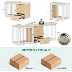 QuestaPack 74" Double Dog Crate Furniture with 2 Feeder Bowls