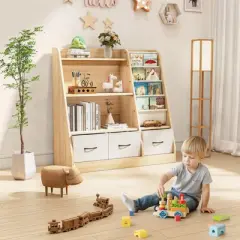 SUGIFT Kids Bookshelf, Toy Storage Cabinet, Kids Toy Organizer 8 Cubicles, Bookcase Footboard, Bookshelf for Kids, White