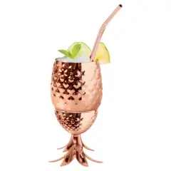Oggi Stainless Steel Pineapple Tumbler With Straw 12oz Copper: Portable Drinkware for Cold Beverages, Hand Wash