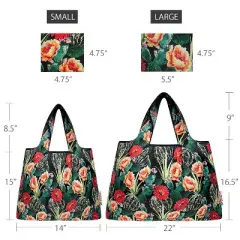 Wrapables Large & Small Foldable Nylon Reusable Shopping Bags (Set of 2), Cactus Flowers