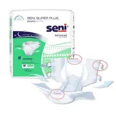 Seni Super Plus Adult Incontinence Brief M Heavy Absorbency Breathable / Overnight, S-ME10-BP1, Heavy to Severe