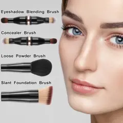 Unique Bargains 4 in 1 Makeup Brush Set Slant Foundation Brush Concealer Brush Plastic Handle Black 6.3Inches Height 1 Set