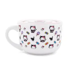 Silver Buffalo Sanrio Hello Kitty Black Cat Ceramic Soup Mug With Vented Lid | Holds 24 Ounces