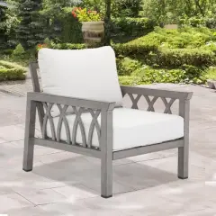 COWLOWN Outdoor Aluminum Armchair with Cushion, All-Weather Single Patio Sofa Chair for Garden, Balcony, or Porch