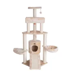 Armarkat Classic Real Wood Cat Tree With Multiple Features, Jackson Galaxy Approved, Four Levels With Rope, Basket, Ramp, Perch, and Condo