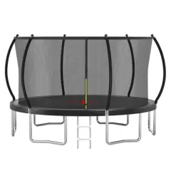 NAYSAYE Trampoline 14FT Pumpkin Shaped with Safety Net and 6 Support Poles for Outdoor Fun, Black, 168.00"*168.00"*102.00"